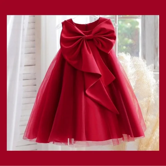 NWOT ~ BURGUNDY RED LARGE BOW FANCY DRESS ~ Sz 4 Child - Picture 1 of 10